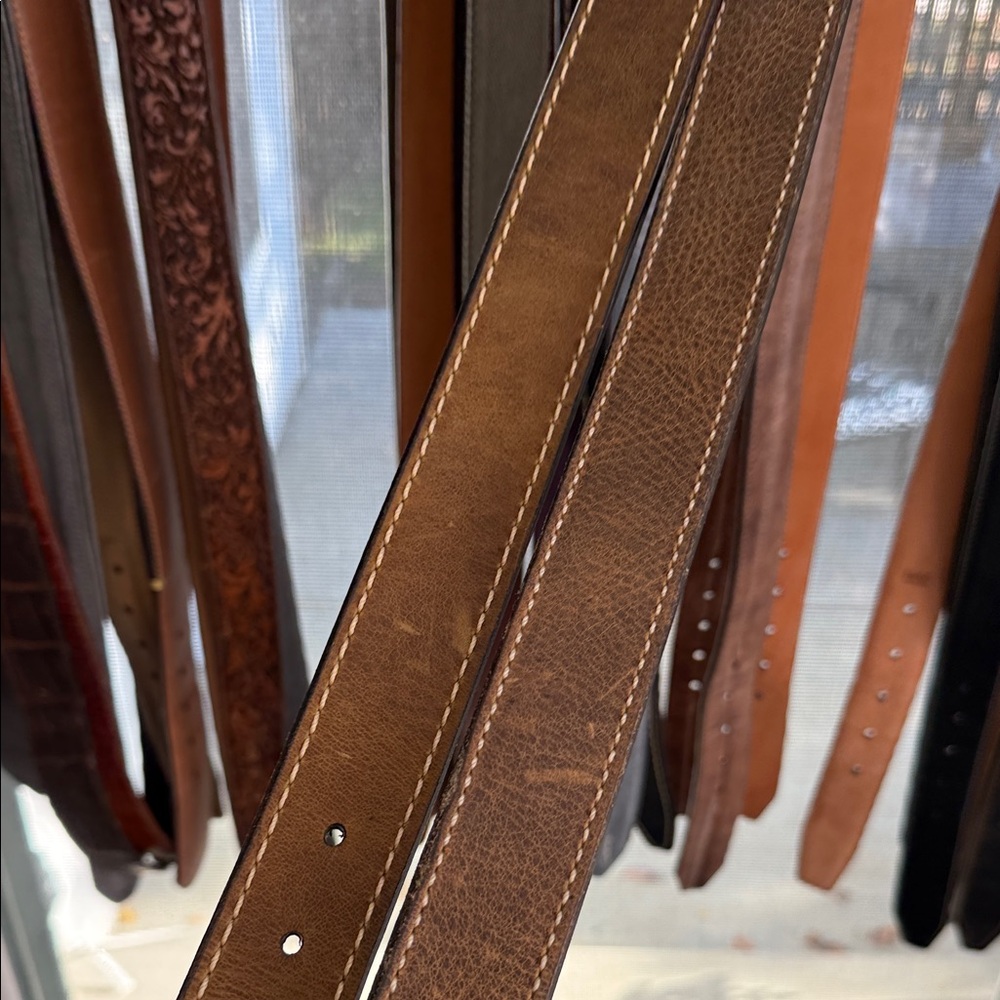 TWO (2) Allen Edmonds Tan Leather Belts!  Sizes 34 & 36. Great Casual Belts E.C.